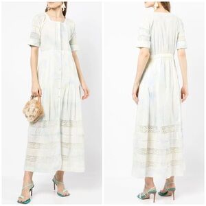 $325 LoveShackFancy Edie Lily Pond Hand Dye Crochet Lace Maxi Dress size XS